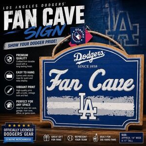 LA Dodgers Fan Cave‎ Wood 15in Sign MLB Genuine Merchandise Rico Industries NWT